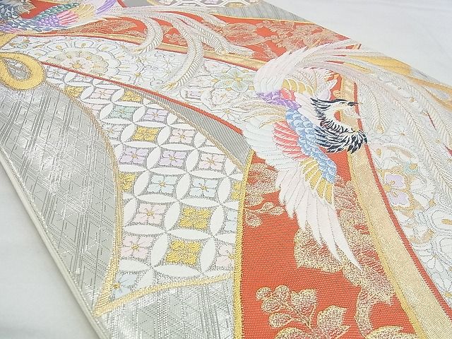 平和屋着物◎六通柄袋帯 唐織 蒔絵瑞鳥文 プラチナ箔 逸品 BAAG6570xa