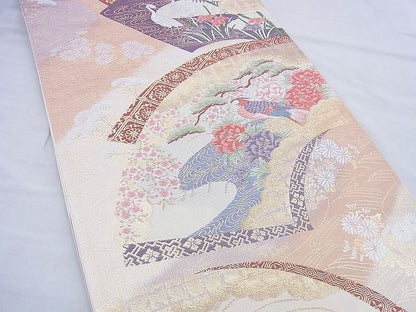 平和屋着物◎六通柄袋帯 唐織 地紙花鳥文 金糸 逸品 BAAG5842jm