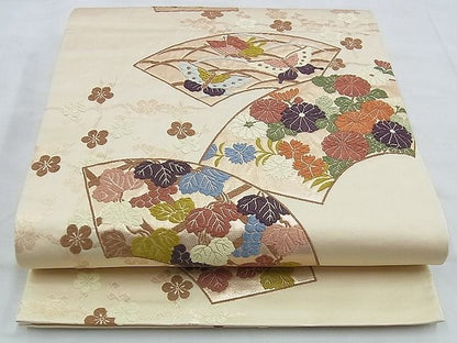 平和屋着物◎六通柄袋帯 唐織 地紙花蝶文 金糸 逸品 BAAG6578xa