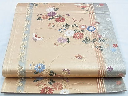 平和屋着物◎六通柄袋帯 唐織 舞蝶秋草文 金糸 逸品 BAAG6575xa