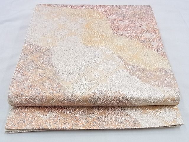 平和屋着物◎六通柄袋帯 菱天井花文 銀糸 逸品 BAAG6586xa