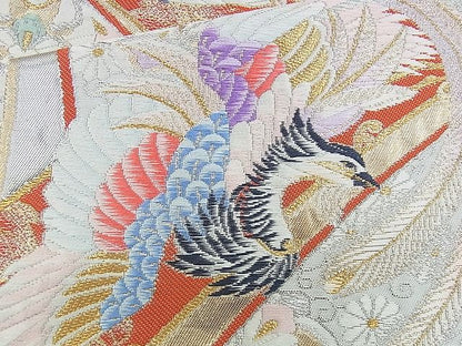 平和屋着物◎六通柄袋帯 唐織 蒔絵瑞鳥文 プラチナ箔 逸品 BAAG6570xa