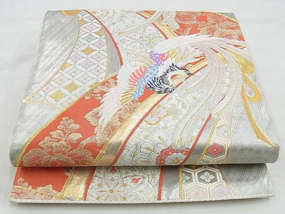 平和屋着物◎六通柄袋帯 唐織 蒔絵瑞鳥文 プラチナ箔 逸品 BAAG6570xa