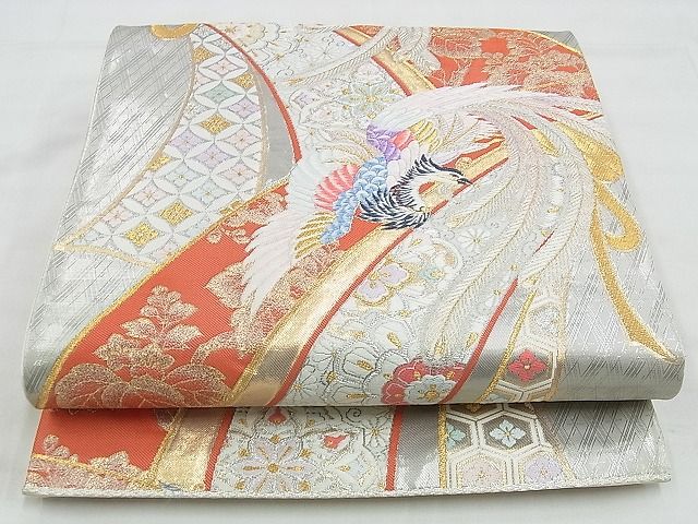 平和屋着物◎六通柄袋帯 唐織 蒔絵瑞鳥文 プラチナ箔 逸品 BAAG6570xa