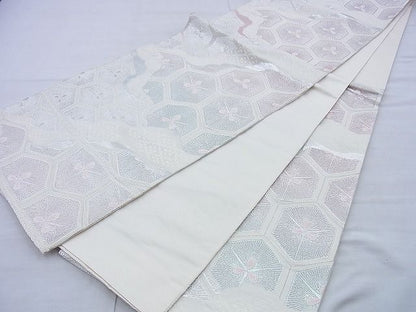 平和屋着物◎六通柄袋帯 唐織 道長亀甲文様 銀糸 逸品 BAAG5864jm