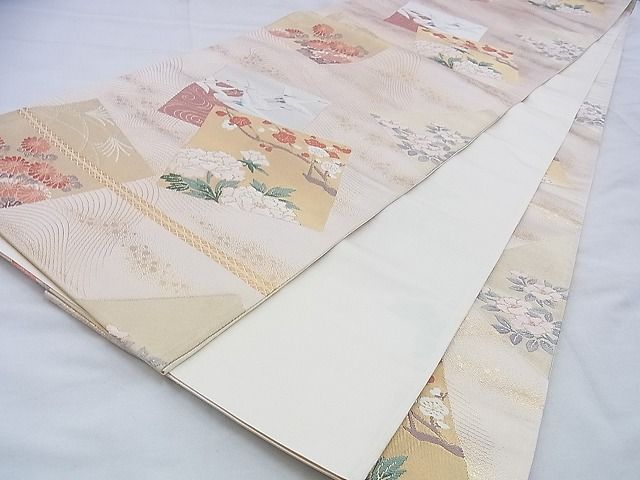 平和屋着物◎六通柄袋帯 唐織 色紙散らし琳派文様 金糸 逸品 BAAG6594xa