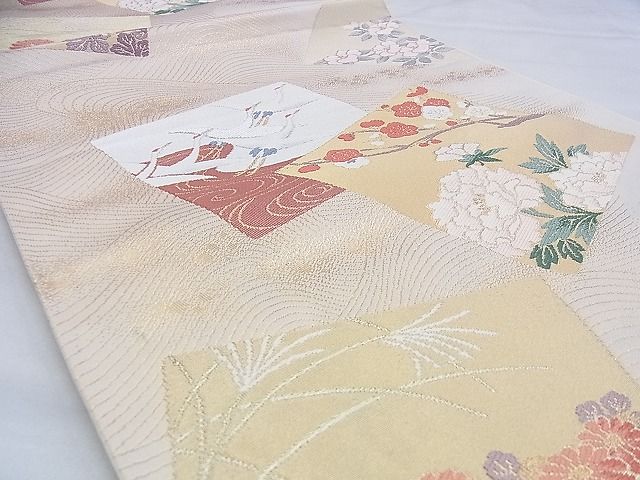 平和屋着物◎六通柄袋帯 唐織 色紙散らし琳派文様 金糸 逸品 BAAG6594xa