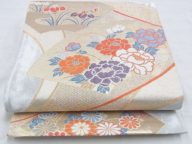 平和屋着物◎六通柄袋帯 唐織 流水扇面文 金銀糸 逸品 BAAG6591xa