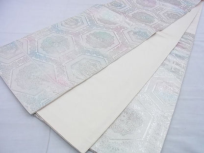 平和屋着物◎六通柄袋帯 亀甲花文 銀糸 逸品 BAAG5869jm