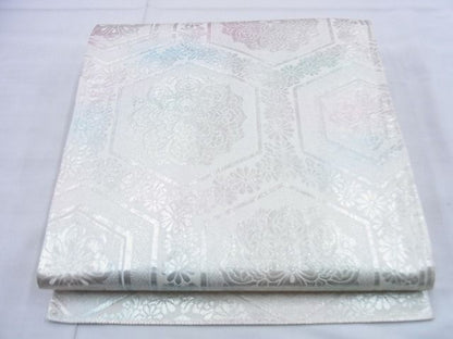 平和屋着物◎六通柄袋帯 亀甲花文 銀糸 逸品 BAAG5869jm