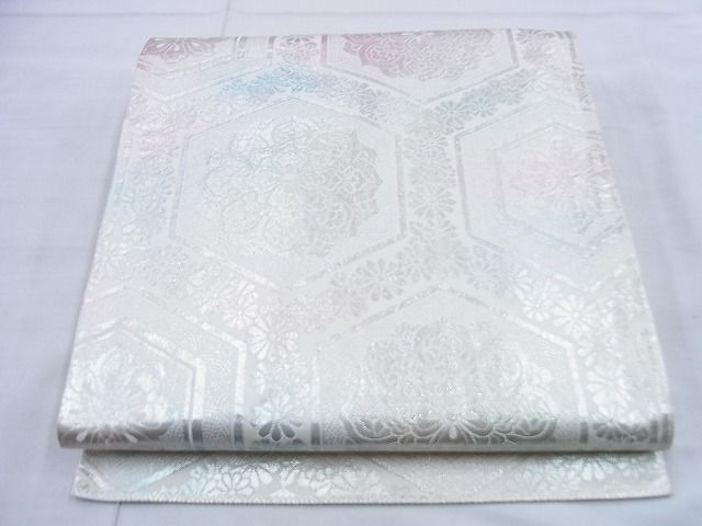 平和屋着物◎六通柄袋帯 亀甲花文 銀糸 逸品 BAAG5869jm
