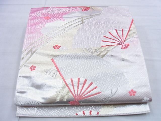 平和屋着物◎六通柄袋帯 唐織 扇面散し渡橋文様 金銀糸 逸品 BAAG5908jm