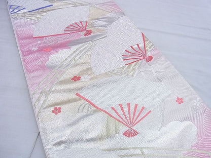 平和屋着物◎六通柄袋帯 唐織 扇面散し渡橋文様 金銀糸 逸品 BAAG5908jm