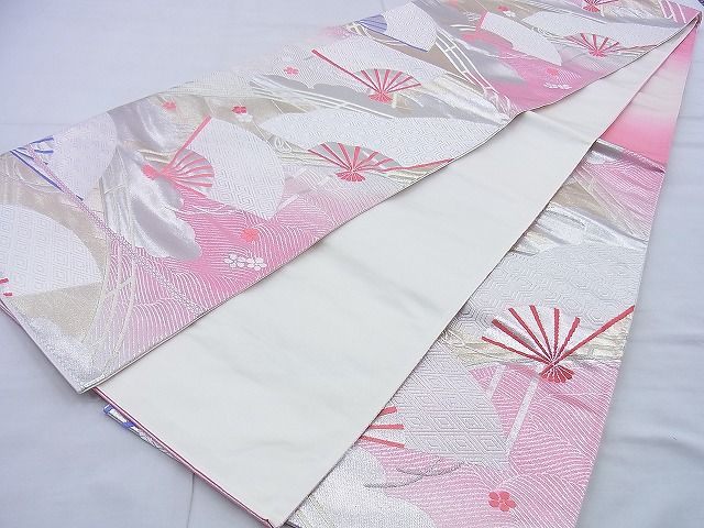 平和屋着物◎六通柄袋帯 唐織 扇面散し渡橋文様 金銀糸 逸品 BAAG5908jm