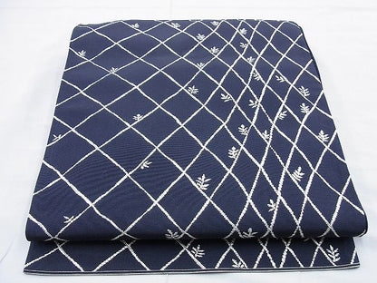 平和屋着物◎六通柄袋帯 唐織 菱枝葉文 濃紺地 逸品 BAAG5912jm