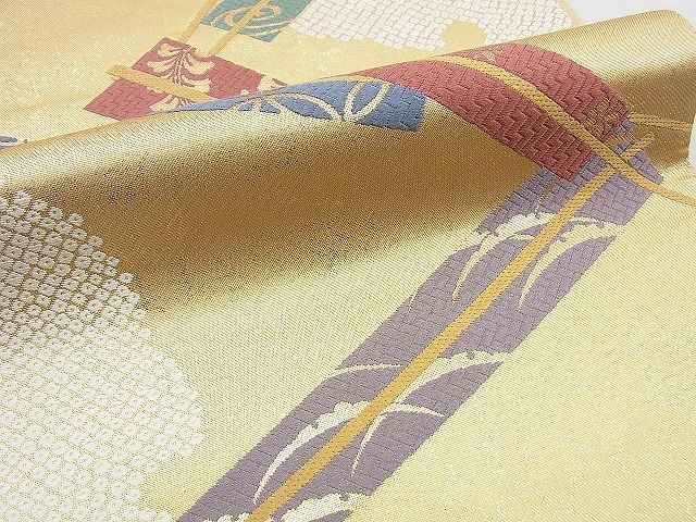 平和屋着物◎六通柄袋帯 唐織 扇散らし 金糸 逸品 BAAG5938jm