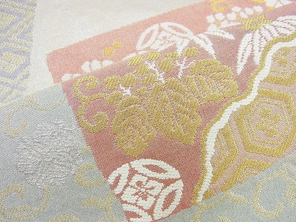 平和屋着物◎佐賀錦 六通柄袋帯 唐織 色紙瑞祥文 金銀糸 逸品 BAAG5966jm