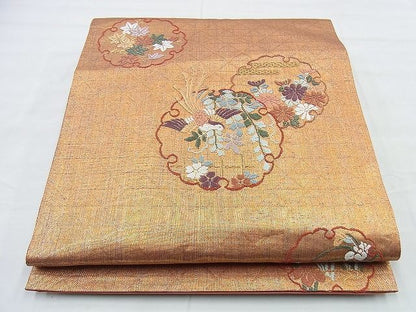 平和屋着物◎六通柄袋帯 唐織 雪輪鳳凰花文 霞摺箔 金糸 逸品 BAAG5983jm