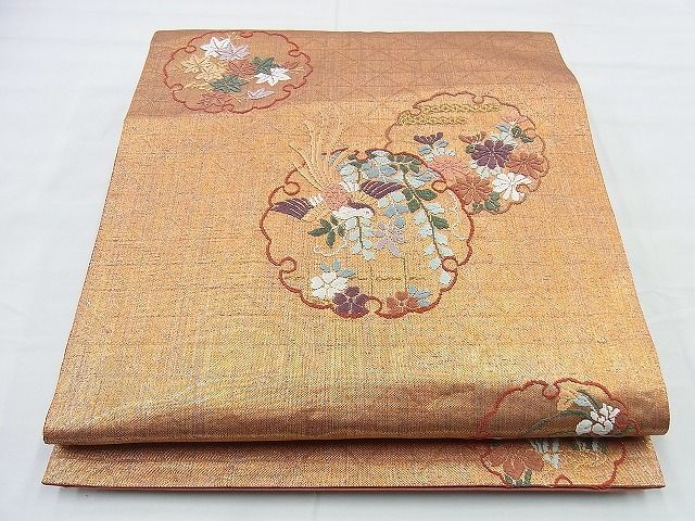 平和屋着物◎六通柄袋帯 唐織 雪輪鳳凰花文 霞摺箔 金糸 逸品 BAAG5983jm