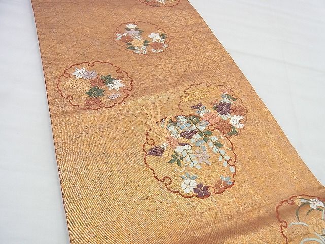 平和屋着物◎六通柄袋帯 唐織 雪輪鳳凰花文 霞摺箔 金糸 逸品 BAAG5983jm