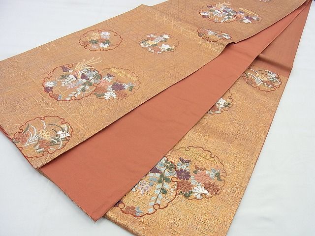 平和屋着物◎六通柄袋帯 唐織 雪輪鳳凰花文 霞摺箔 金糸 逸品 BAAG5983jm