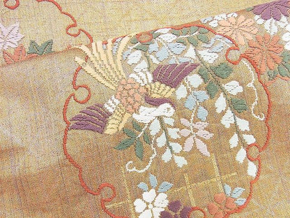 平和屋着物◎六通柄袋帯 唐織 雪輪鳳凰花文 霞摺箔 金糸 逸品 BAAG5983jm