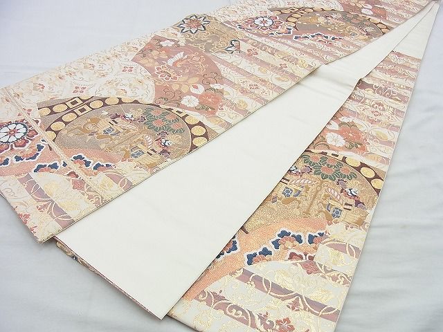 平和屋着物◎六通柄袋帯 唐織 正倉院地紙文様 金糸 逸品 BAAG6000jm