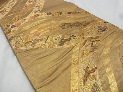平和屋着物■六通柄袋帯 唐織 草花飛鶴宝尽くし 金糸 正絹 逸品 A-sx6172