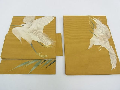 期間限定セール20％off■極上　夏物　アンティーク　大正ロマン　つけ帯　総刺繍　手刺繍　白鷺　逸品　CZAA0585s4