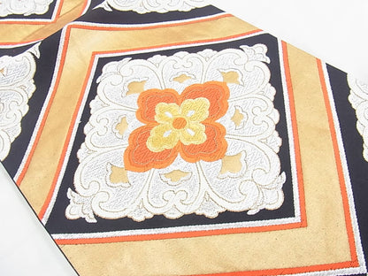 平和屋着物◎六通柄袋帯 唐織 花菱 黒地 金銀糸 逸品 BAAH1091ns