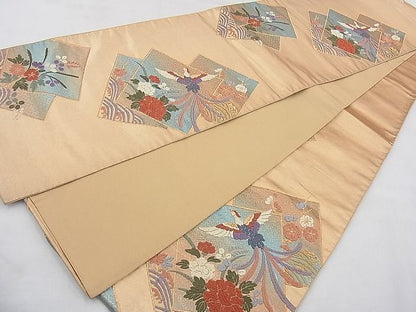 平和屋着物◎六通柄袋帯 唐織 鳳凰色紙草花文 金糸 逸品 BAAH1040ns