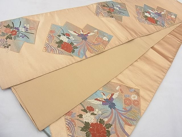 平和屋着物◎六通柄袋帯 唐織 鳳凰色紙草花文 金糸 逸品 BAAH1040ns