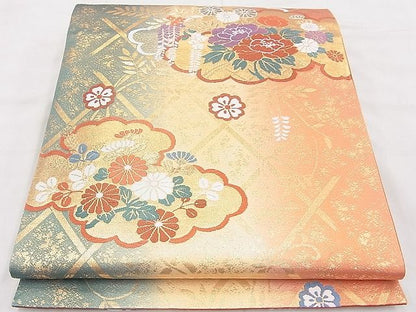平和屋着物◎六通柄袋帯 唐織 雲取り花文 金糸 逸品 BAAH1078ns