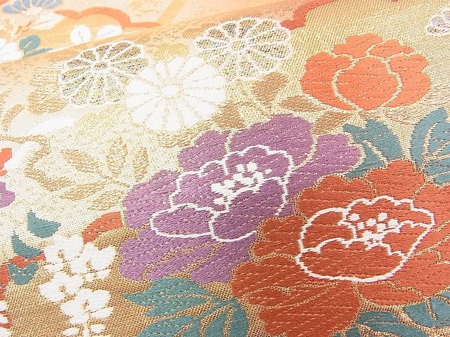 平和屋着物◎六通柄袋帯 唐織 雲取り花文 金糸 逸品 BAAH1078ns