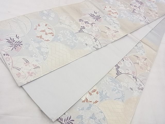 平和屋着物◎六通柄袋帯 唐織 草花青海波 銀糸 逸品 BAAH1086ns