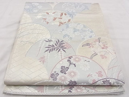 平和屋着物◎六通柄袋帯 唐織 草花青海波 銀糸 逸品 BAAH1086ns