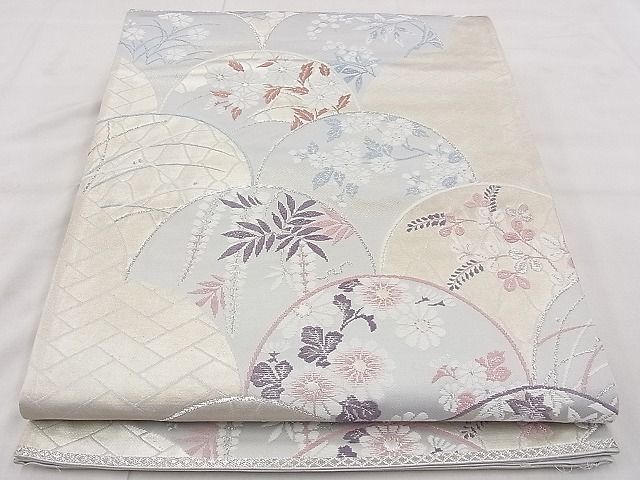 平和屋着物◎六通柄袋帯 唐織 草花青海波 銀糸 逸品 BAAH1086ns