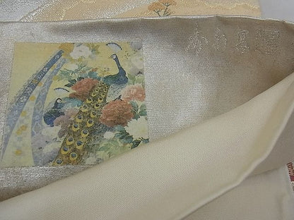平和屋着物◎六通柄袋帯 唐織 扇面花面文 銀銹の美 金銀糸 逸品 BAAH1100ns