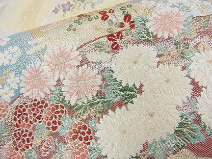 平和屋着物◎六通柄袋帯 唐織 扇面花面文 銀銹の美 金銀糸 逸品 BAAH1100ns