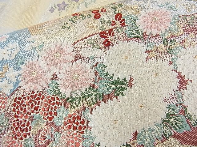 平和屋着物◎六通柄袋帯 唐織 扇面花面文 銀銹の美 金銀糸 逸品 BAAH1100ns