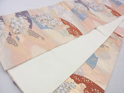 平和屋着物◎六通柄袋帯 唐織 扇面散らし花文 金銀糸 逸品 BAAG4506th