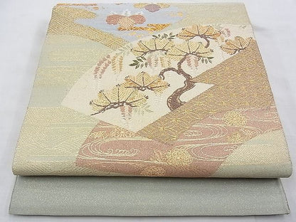 平和屋着物◎太鼓柄袋帯 唐織 地紙吉祥草花文 金糸 逸品 BAAG4538th