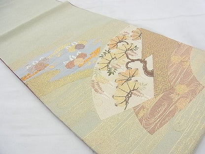 平和屋着物◎太鼓柄袋帯 唐織 地紙吉祥草花文 金糸 逸品 BAAG4538th