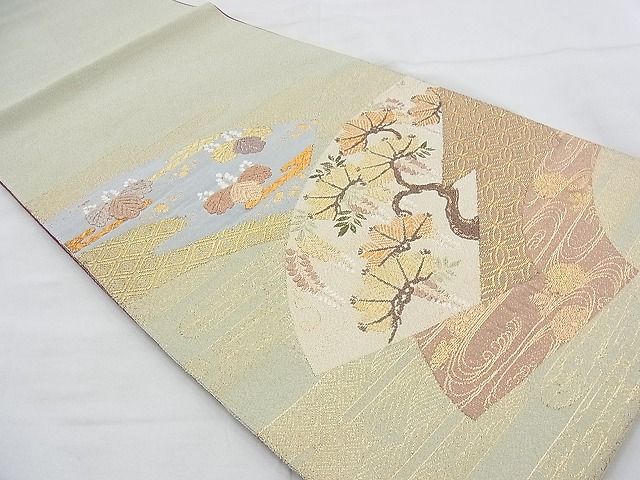 平和屋着物◎太鼓柄袋帯 唐織 地紙吉祥草花文 金糸 逸品 BAAG4538th