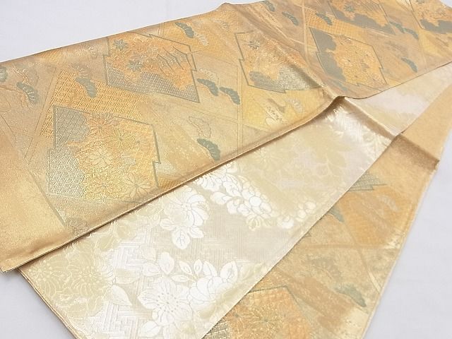 平和屋着物◎佐賀錦 六通柄袋帯 エ霞松皮菱風景文 金糸 逸品 BAAG4580th
