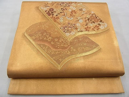 平和屋着物◎太鼓柄袋帯 唐織 瓦取花蝶文 金銀糸 逸品 BAAG4559th