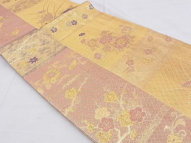 平和屋着物◎佐賀錦 六通柄袋帯 格天井花文 金糸 逸品 BAAG4577th