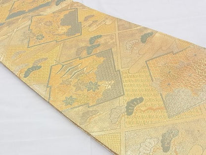 平和屋着物◎佐賀錦 六通柄袋帯 エ霞松皮菱風景文 金糸 逸品 BAAG4580th