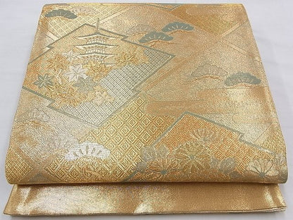 平和屋着物◎佐賀錦 六通柄袋帯 エ霞松皮菱風景文 金糸 逸品 BAAG4580th
