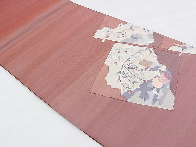 平和屋着物◎太鼓柄袋帯 すくい織 色紙流水草花文 逸品 BAAG4591th